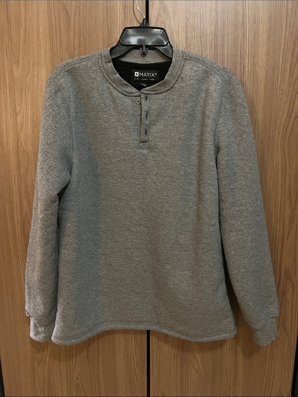 Matix Fleece Lined Men's Gray Waffle-Knit Henley